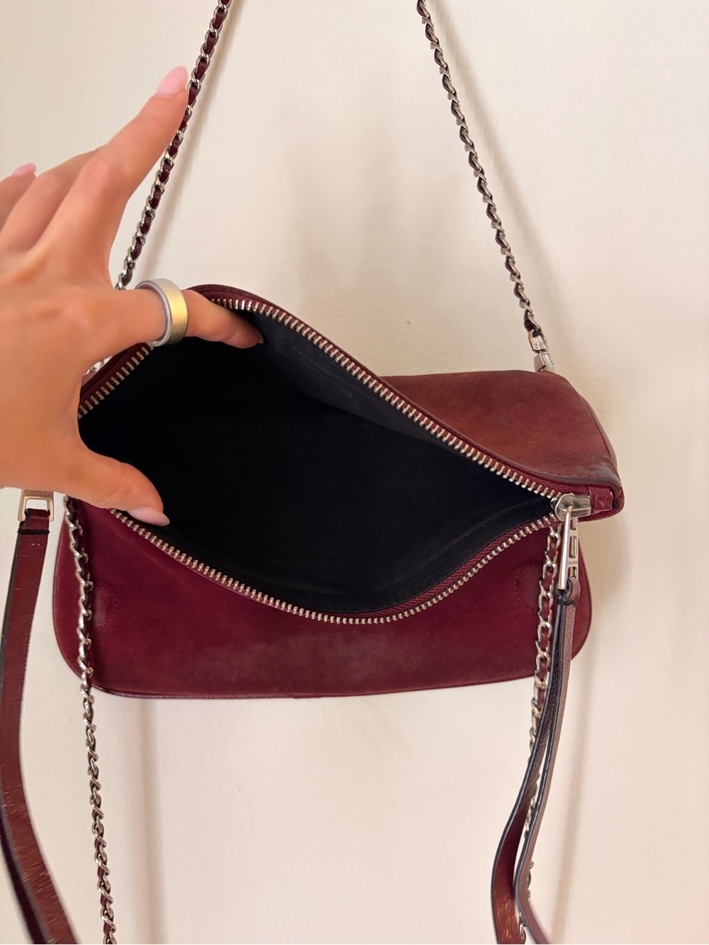 Zadig & Voltaire Deep Puple Suede Rocky Crossbody with Chain - Picture 4 of 5
